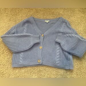 Periwinkle V-Neck Button Front Crochet Womens Sweater Cardigan